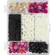 CC Creatieve Box Agaten Kralen Beige Zwart Roze en Wit Parelmoer - #594442