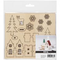 Creativ Company - CC DIY Houten Figuren Huis Bomen Hert l: 15,5cm b: 17cm | GoedkoopsteHobby - #590906